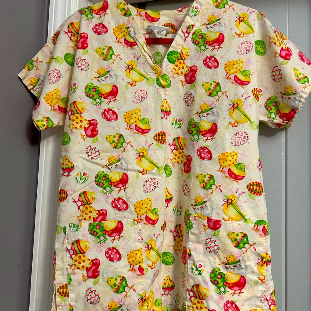 Easter Spring Scrub Top XS Like New!